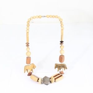 Vintage Wooden Necklace Chunky Fashion Jewelry Safari Animals zebra beaded